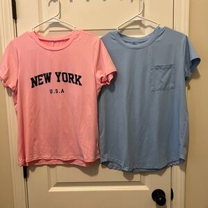 SHEIN Pink and Blue Short Sleeve Tees Casual Crew Neck